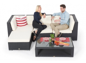 Rattan Sofa Gartenmöbel schwarz - Rattan Tisch Thelma