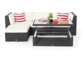 Rattan Sofa Gartenmöbel schwarz - Rattan Tisch Thelma