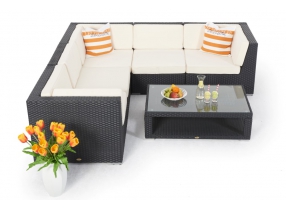 Gartenmöbel Crystel Lounge schwarz Rattantisch verstellbar