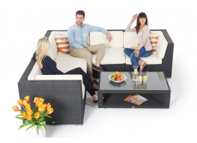 Gartenmöbel Crystel Lounge schwarz Rattantisch verstellbar