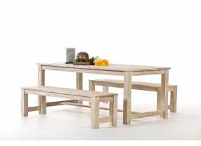 Holz Esstisch Gartenmöbel mit Holzbank Belair old white