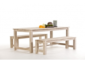 Holz Esstisch Gartenmöbel mit Holzbank Belair old white