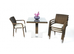 Rattan Tisch mixbraun Leona Stuhl mit Polster