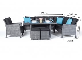 Lounge Dining Romeo Rattan Tisch Set mix grau