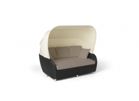 Rattan Sonnenliege Midnight schwarz mit Überzug sandbraun