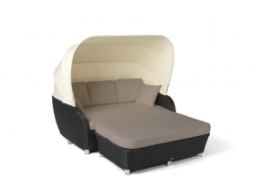 Rattan Sonnenliege Midnight schwarz mit Überzug sandbraun