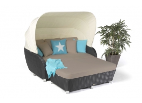 Rattan Sonnenliege Midnight schwarz mit Überzug sandbraun