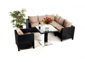 Rattan Lounge Dining Ecklounge Gaia Stoffbezug sandbraun