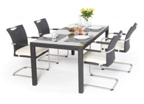 rattan tisch 180 - 4 stühle nevia schwarz