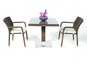 Rattan Tisch mixbraun Leona Stuhl mit Polster
