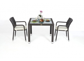 Rattan Tisch Florida mit Milchglas 90cm dark brown