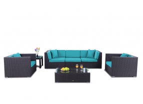 Rattan Gartenmöbel Bahama  Lounge Überzug aqua