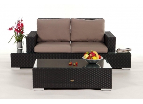 Rattan Lounge Mezza Luna braun, Polster Sandbraun