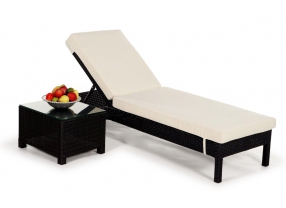Rattan Liegestuhl Verona mit Beistelltisch brown