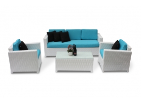 Summertime 3er rattan lounge weiss polsterbezug türkis