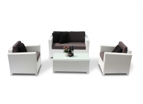 Summertime Rattanmöbel weiss - Loungepolster grau