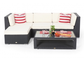 Rattan Sofa Gartenmöbel schwarz - Rattan Tisch Thelma