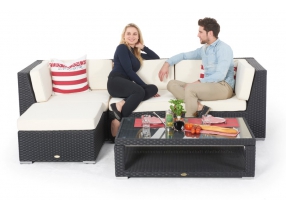 Rattan Sofa Gartenmöbel schwarz - Rattan Tisch Thelma