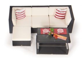 Rattan Sofa Gartenmöbel schwarz - Rattan Tisch Thelma