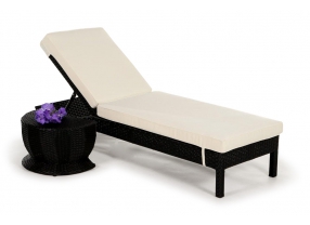 Rattan Liegestuhl Verona mit Beistellhocker black